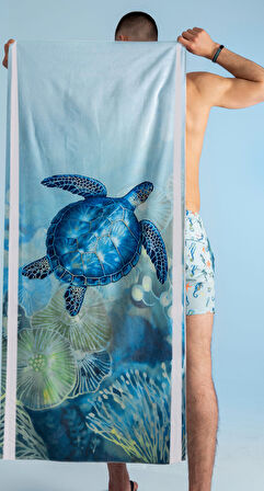 Dijital Baskılı Plaj Havlusu & Deniz Şortu İkili Takım-Turkuaz-XXL