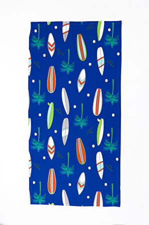 Surfboard Desen Plaj Havlusu & Deniz Şortu İkili Takım-Mavi-L