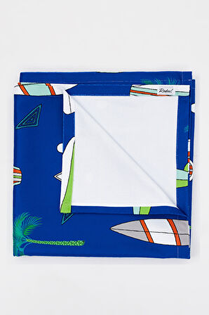 Surfboard Desen Plaj Havlusu & Deniz Şortu İkili Takım-Mavi-L