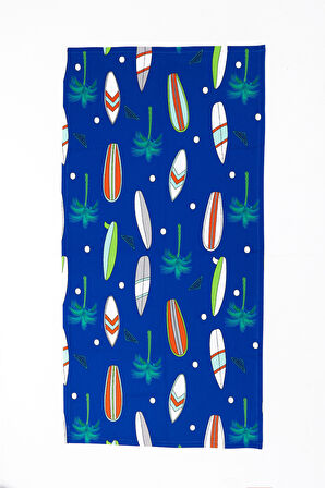 Surfboard Desen Plaj Havlusu & Deniz Şortu İkili Takım-Mavi-XXL