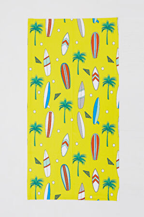Surfboard Desen Plaj Havlusu & Deniz Şortu İkili Takım-Sarı-XXL