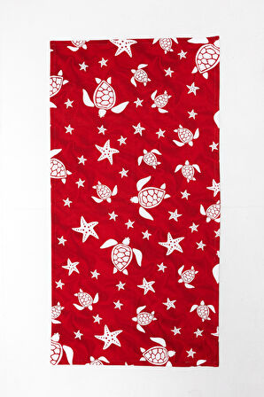 Caretta Desenli Plaj Havlusu & Deniz Şortu İkili Takım-Kırmızı-S