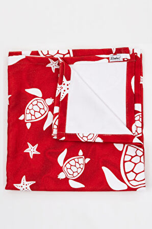 Caretta Desenli Plaj Havlusu & Deniz Şortu İkili Takım-Kırmızı-S