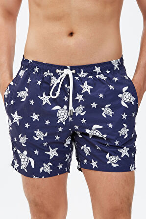 Caretta Desenli Plaj Havlusu & Deniz Şortu İkili Takım-Lacivert-L