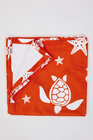 Caretta Desenli Plaj Havlusu & Deniz Şortu İkili Takım-Nar Çiçeği-S