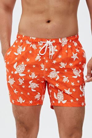 Caretta Desenli Plaj Havlusu & Deniz Şortu İkili Takım-Nar Çiçeği-S