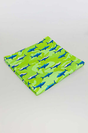 Shark Desenli Plaj Havlusu & Deniz Şortu İkili Takım-Yeşil-XXL