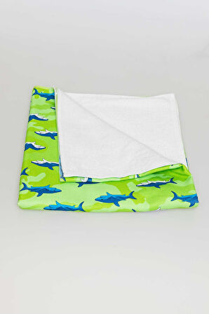 Shark Desenli Plaj Havlusu & Deniz Şortu İkili Takım-Yeşil-XXL