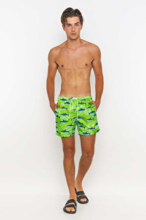 Shark Desenli Plaj Havlusu & Deniz Şortu İkili Takım-Yeşil-XXL