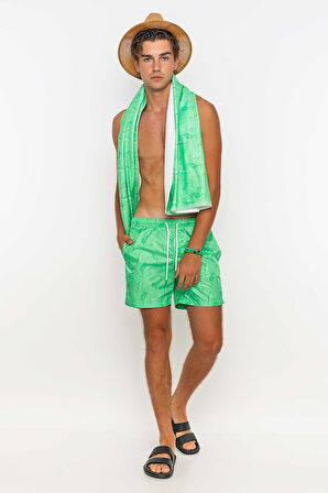 Deniz Atı Desenli Plaj Havlusu & Deniz Şortu İkili Takım-Mint-XXL