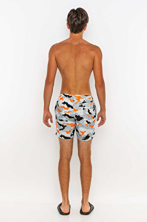 Kamuflaj Desenli Plaj Havlusu & Deniz Şortu İkili Takım-Beyaz-XXL