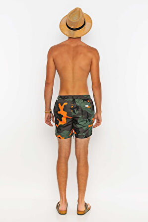 Kamuflaj Desenli Plaj Havlusu & Deniz Şortu İkili Takım-Haki-S