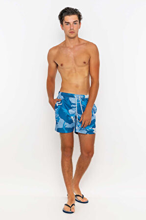 Kamuflaj Desenli Plaj Havlusu & Deniz Şortu İkili Takım-Mavi-XXL