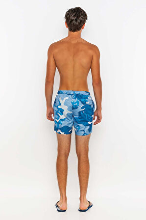 Kamuflaj Desenli Plaj Havlusu & Deniz Şortu İkili Takım-Mavi-XXL