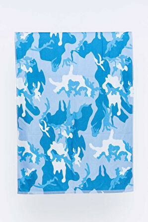 Kamuflaj Desenli Plaj Havlusu & Deniz Şortu İkili Takım-Mavi-XXL