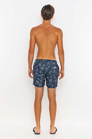 Deniz Yıldızı Desenli Plaj Havlusu & Deniz Şortu İkili Takım-Lacivert-XXL