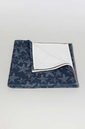 Deniz Yıldızı Desenli Plaj Havlusu & Deniz Şortu İkili Takım-Lacivert-XXL