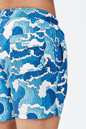 Dalga Desenli Plaj Havlusu & Deniz Şortu İkili Takım-Mavi-M