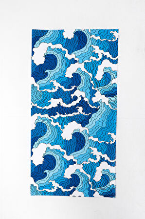Dalga Desenli Plaj Havlusu & Deniz Şortu İkili Takım-Mavi-M