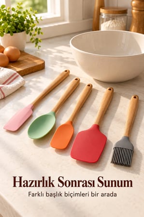 Renkli Mutfak Seti Spatula Kaşık ve Fırça
