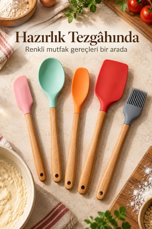 Renkli Mutfak Seti Spatula Kaşık ve Fırça