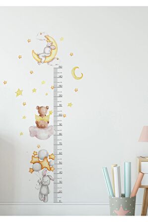 Tavşan Ayıcık Ay ve Yıldızlar Temalı Boy Ölçer Çocuk Duvar Ayna Dolap Kapı için Sticker