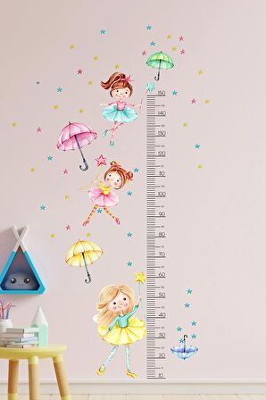 Renkli Kostümlü Kız Çocukları Temalı Boy Ölçer Çocuk Duvar Ayna Dolap Kapı için Sticker