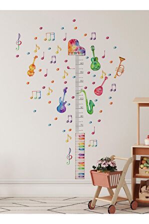 Renkli Notalar Piyano Müzik Temalı Boy Ölçer Çocuk Duvar Ayna Dolap Kapı için Sticker