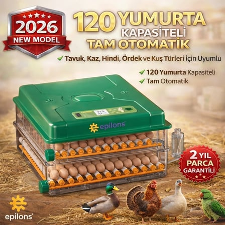EP120 Yumurta Kapasiteli Tam Otomatik Kuluçka Makinesi - Yeni Nesil Harici Suluklu, Dijital Nem ve Sıcaklık Göstergeli