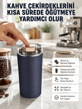 Kahve ve Baharat Öğütücü Kolay Temizlenebilir Paslanmaz Çelik Taşınabilir