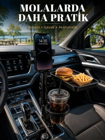 Çok Amaçlı Araç Organizeri Telefon Tutucu ve Bardaklık Aparatı