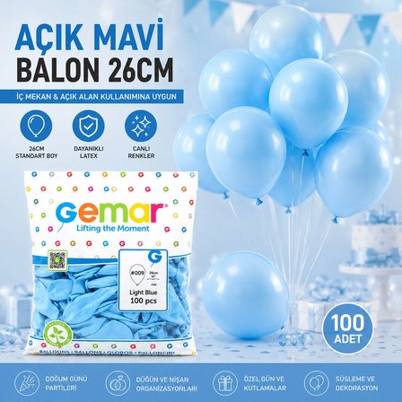İç Mekan - Açık Mavi Balon 10 Inc - 26cm - 100pcs Bx40