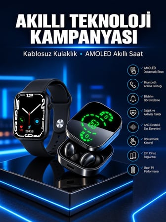 Yeni Nesil Akıllı Saat ve Ucuz Kaliteli Bluetooth Kablosuz Kulaklık Amoled Ekran