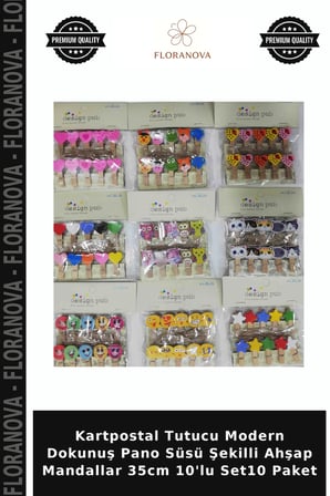 Kartpostal Tutucu Modern Dokunuş Pano Süsü Şekilli Ahşap Mandallar 35cm 10'lu Set10 Paket