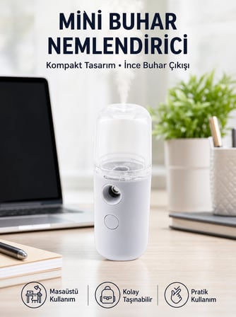 Mini Şarjlı Buhar Nemlendirici – Taşınabilir, Enerji Tasarruflu, Kablosuz Kullanım Yeni Nesil