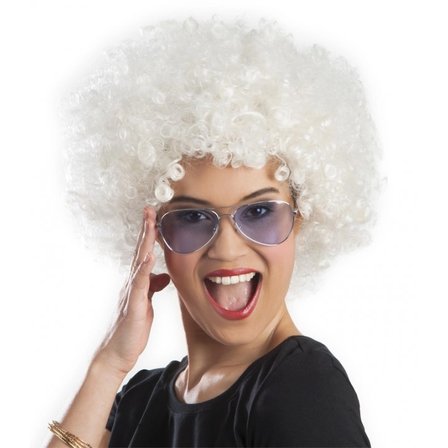Beyaz Renk Kıvırcık Afro Bonus Peruk Bx40