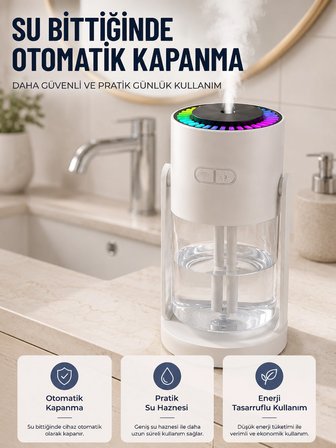 LED Işıklı Hava Nemlendirme Cihazı Şeffaf Su Hazneli Sessiz Masaüstü Nemlendirici