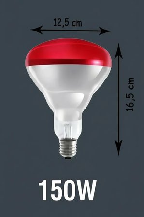 150W Kızılötesi (infrared) Isıtıcılı Hayvan Isıtma ve Kuluçka Lambası (Kırmızı Işık) E27 (Kalın Duy)