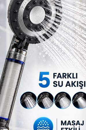 Filtreli Duş Başlığı 5 Fonksiyonlu Etkili Kireç ve Klor Filtreleme Banyo El Tipi BX-316144
