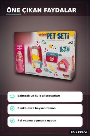 Ellys World Oyuncak Bebek ve Pet Seti - Kaydırak ile Salıncak Oyun Seti BX-316072