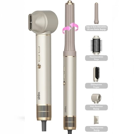 Sinbo Air Brush Elektrikli Saç Fırçası Rose Gold 1300W 3 Kademe Isı 5 Başlıklı