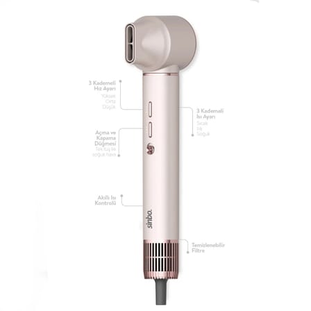 Sinbo Air Brush Elektrikli Saç Fırçası Rose Gold 1300W 3 Kademe Isı 5 Başlıklı