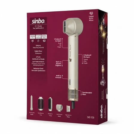 Sinbo Air Brush Elektrikli Saç Fırçası Rose Gold 1300W 3 Kademe Isı 5 Başlıklı