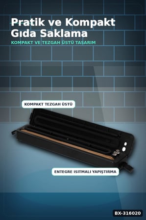 Vakumlama ve Poşet Yapıştırma Makinesi - Ev Tipi Pratik Gıda Saklama Cihazı BX-316020