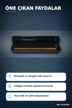 Vakumlama ve Poşet Yapıştırma Makinesi - Ev Tipi Pratik Gıda Saklama Cihazı BX-316020