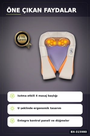 Boyun Ve Sırt Aleti - Isıtmalı 4D Yoğurmalı Ovma Cihazı, Ev Ve Araç Tipi BX-315980