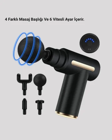 Derin Doku Masaj Tabancası 4 Başlık 6 Kademeli Sessiz Güç Şarjlı Kas Gevşetici