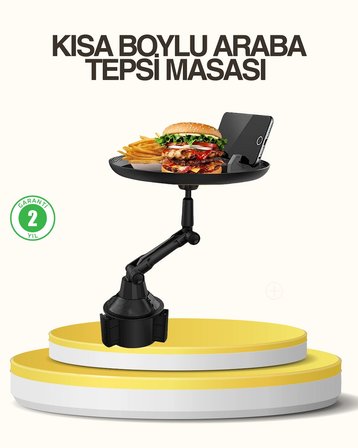 Araç Bardaklık Tepsisi 360° Dönebilen Kol Ayarlı Geniş Yemek Alanlı