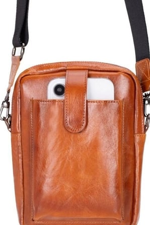 Hakiki Deri Çapraz Telefon Çantası 14x19 cm Kartlıklı El Yapımı Omuz Çantası BX-316133