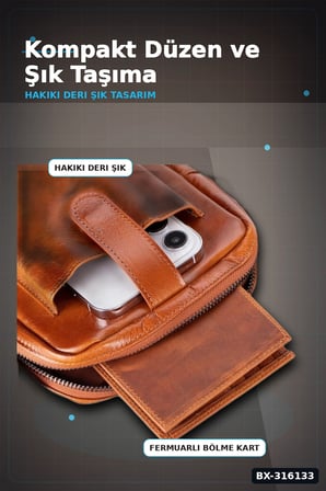 Hakiki Deri Çapraz Telefon Çantası 14x19 cm Kartlıklı El Yapımı Omuz Çantası BX-316133